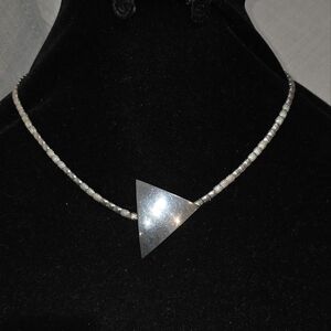 925 italy Sterling Silver Triangle Pendant heavy Necklace
